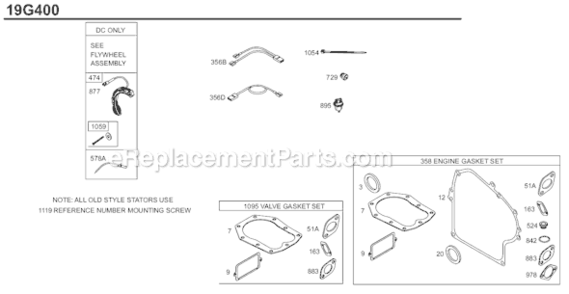 Page F Diagram and Parts List for 19G400 0068-1196 Briggs and Stratton Engine